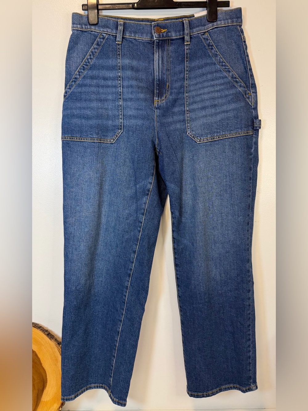 Lands' End High-Rise Cargo Denim Wide Leg Jeans in Dark Blue‎ Women’s Size 12